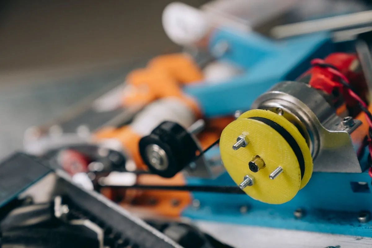 Close-up of gears and precision components in industrial machinery
